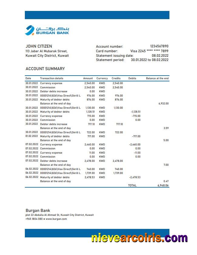 Kuwait Burgan Bank statement xls